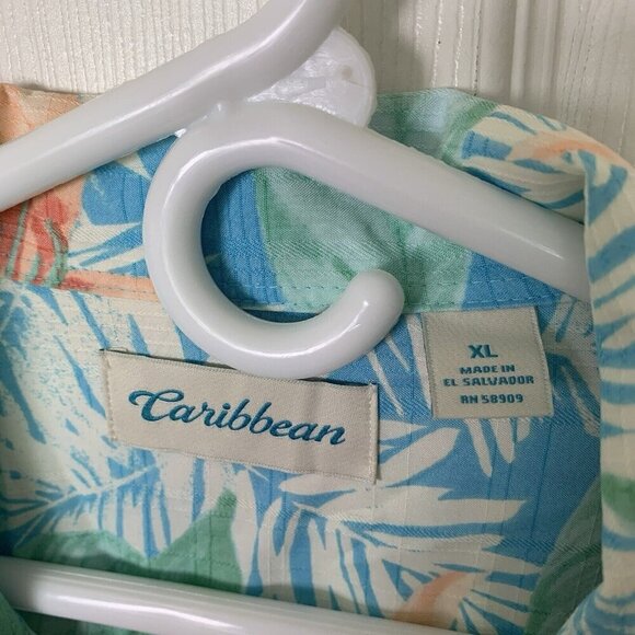 Caribbean Mens XL Button Front Hawaiian Tropical Shirt Summer Beach Blue Green - Picture 4 of 11